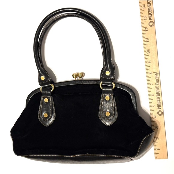 Franco Sarto Black Crushed Velvet Like Handbag Whimsy-Goth Vintage Kiss Lock - Picture 15 of 16